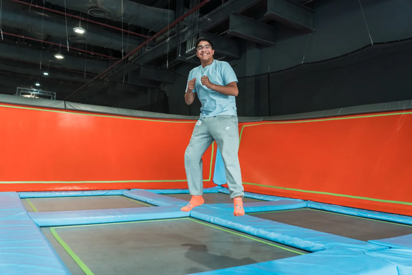 Connected trampoline court at Trampo Kuwait